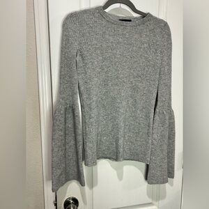 Magaschoni Bell Sleeve Grey 100% Cashmere Sweater Sz S Classic Winter Ribbed